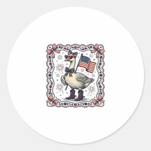 Sticker Rond Oie patriotique gravure vintage
