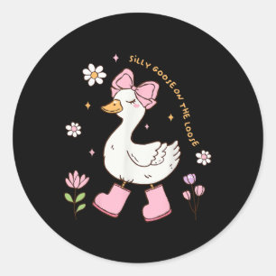 Sticker Rond Oie Silly Sur La Coquette Loose Bow Rose Girl Ki