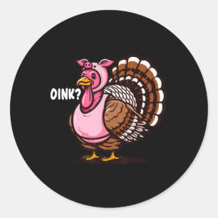 Sticker Rond Oink Turkey Thanksgiving Drôle Dans Cochon déguisé
