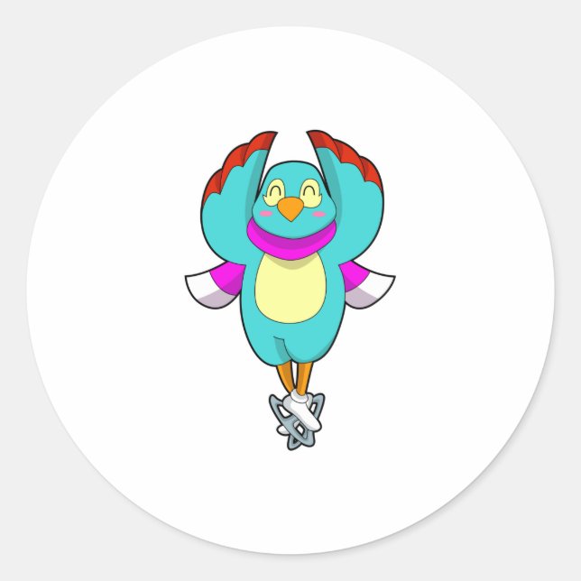 Sticker Rond Oiseau au patinage sur glace avec patins sur glace (Devant)