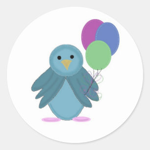 Sticker Rond Oiseau avec ballons d'anniversaire