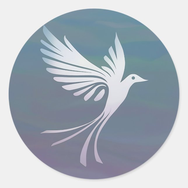 Sticker Rond Oiseau blanc dans un ciel bleu (Devant)