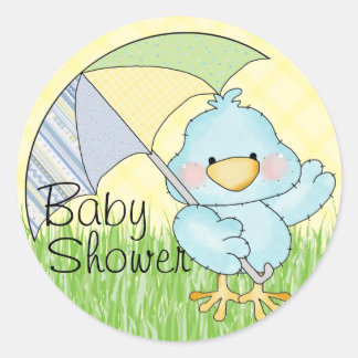 Sticker Rond Oiseau bleu baby shower