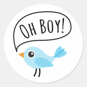 Sticker Rond Oiseau bleu mignon indiquant oh le baby shower de