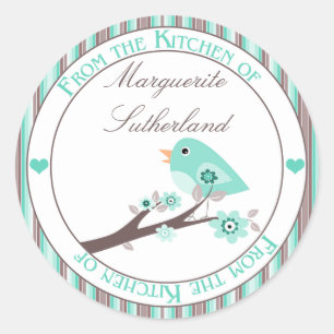 Sticker Rond Oiseau Brown turquoise en Branche de la cuisine de