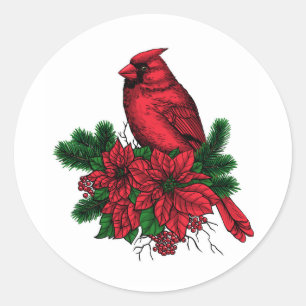 Sticker Rond Oiseau cardinal, illustration de Noël