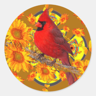 Sticker Rond oiseau cardinal rouge
