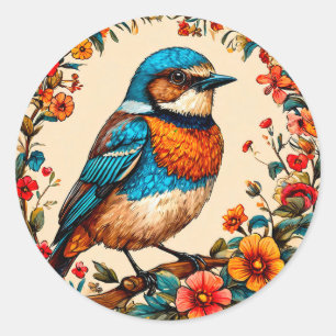Sticker Rond Oiseau coloré Art floral de la nature 🖼️ Élégant