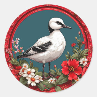 Sticker Rond Oiseau coloré au cadre floral