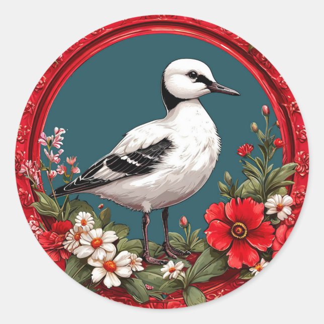 Sticker Rond Oiseau coloré au cadre floral (Devant)