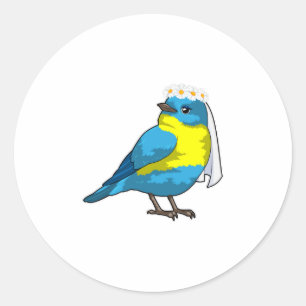 Sticker Rond Oiseau comme mariée avec couronne de fleurs