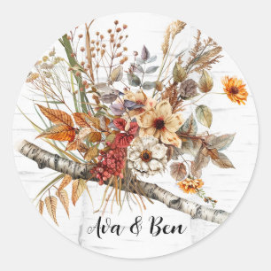 Sticker Rond Oiseau d'automne et Mariage Fleur sauvage