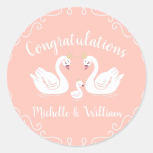 Sticker Rond Oiseau de Baby shower de cygnes avec la coEd de la