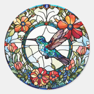 Sticker Rond Oiseau de colibri Faux en verre tendu