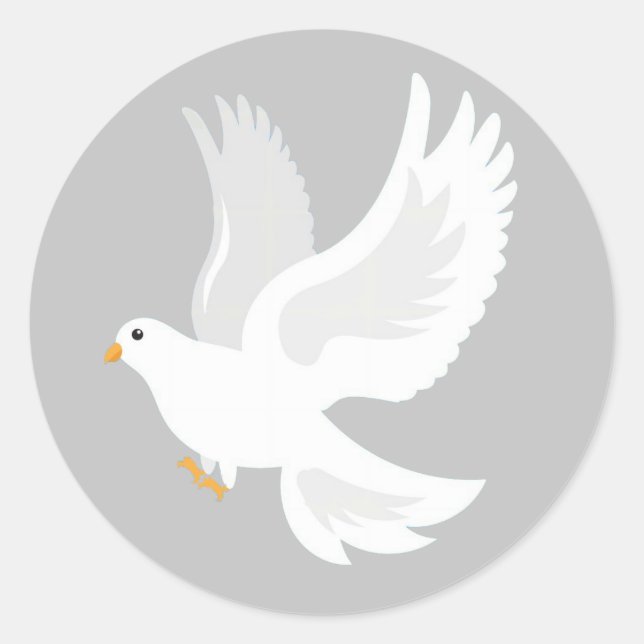 Sticker Rond Oiseau de colombe blanche sur gris (Devant)