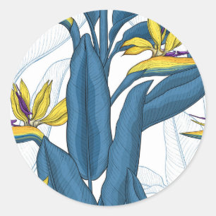 Sticker Rond Oiseau de fleurs de paradis sur blanc