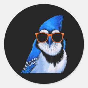 Sticker Rond Oiseau De Jay Bleu Avec Sungles Oiseaux