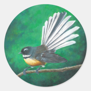 Sticker Rond Oiseau de la Nouvelle-Zélande (piwakawaka) - Stic