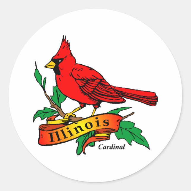 Sticker Rond Oiseau de l'Illinois - Cardinal (Devant)