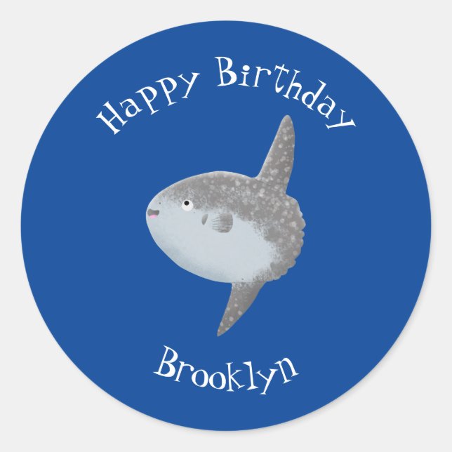 Sticker Rond Oiseau de mer mola mola mignonne caricature (Devant)