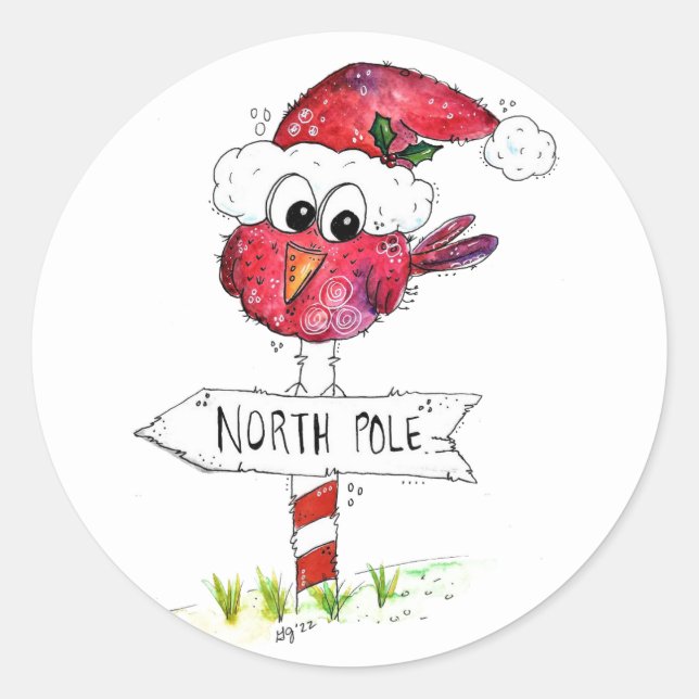 Sticker Rond Oiseau de Noël blanc (Devant)