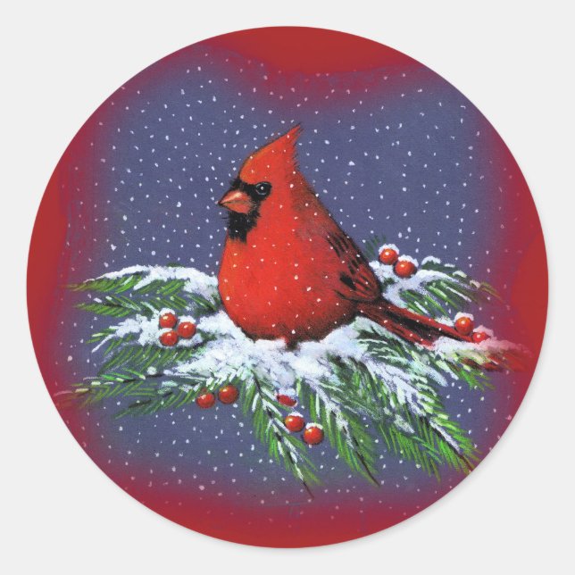 STICKER ROND OISEAU DE NOËL : CARDINAL : ART (Devant)