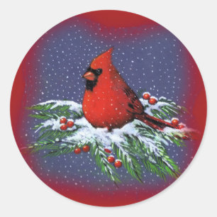 STICKER ROND OISEAU DE NOËL : CARDINAL : ART