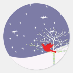 Sticker Rond Oiseau de Noël rouge