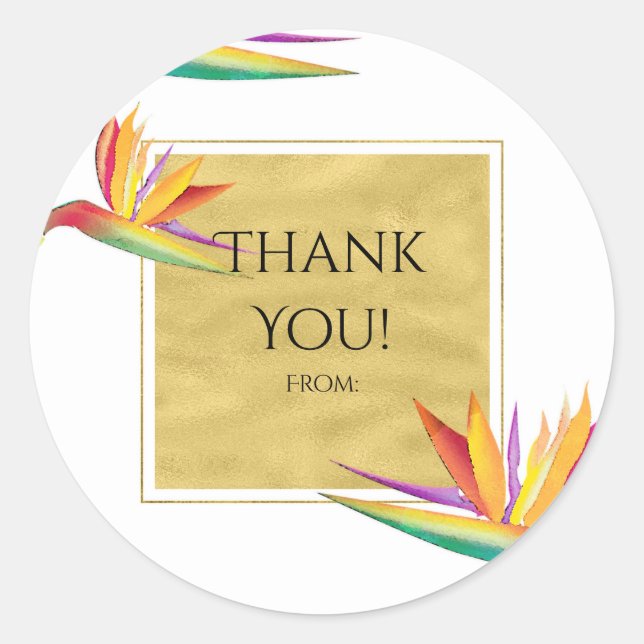 Sticker Rond Oiseau de Paradis Élégant Or Blanc Faveur de Maria (Devant)