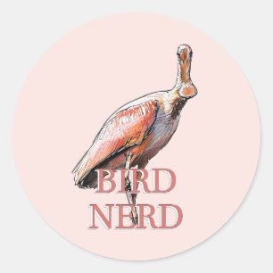 Sticker Rond Oiseau de spatule de rose Nerd