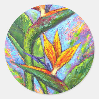 Sticker Rond Oiseau Du Paradis Peinture Tropicale À Fleurs - Mu