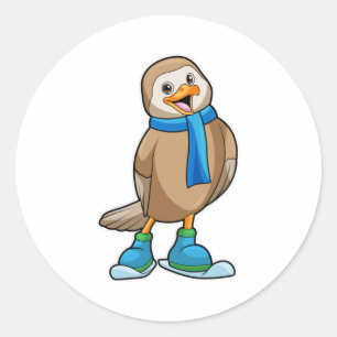 Sticker Rond Oiseau en ski avec Ski & Scarf