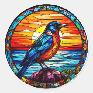 Sticker Rond 🪟 Oiseau en vitrail coloré Mosaïque Art de la nat