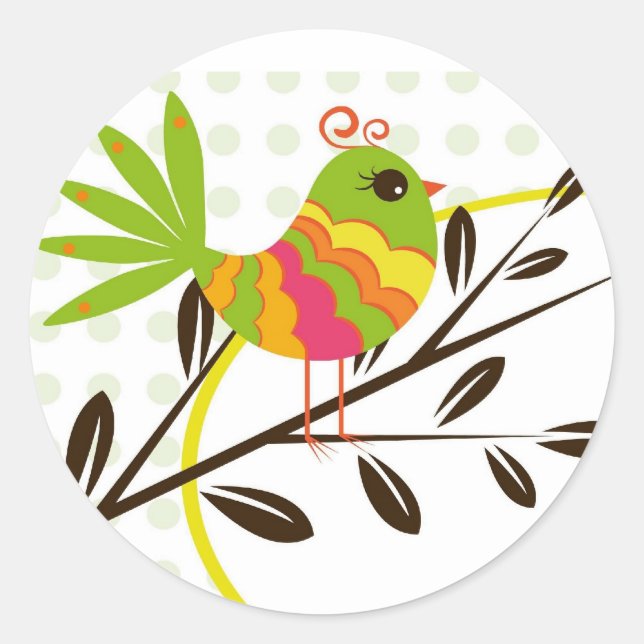 Sticker Rond Oiseau et fleurs rétro (Devant)