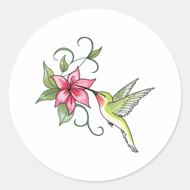 STICKER ROND OISEAU HUMMINGBIRD ET FLEURS (Devant)