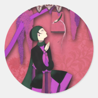 Sticker Rond OISEAU IMPÉRIAL à Lilac, vert de forêt et Rose