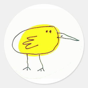 Sticker Rond Oiseau jaune drôle Doodle