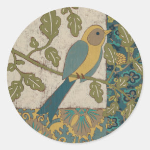 Sticker Rond Oiseau jaune et bleu Turquoise perché sur une bran