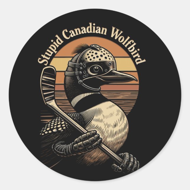 Sticker Rond Oiseau loup canadien stupide (Devant)