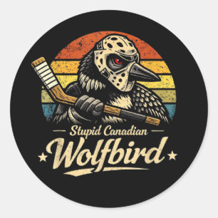 Sticker Rond Oiseau loup canadien stupide