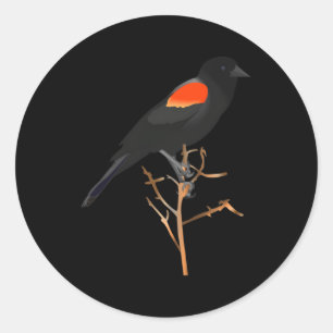 Sticker Rond Oiseau-Noir à ailes rouges pour les ornithologues