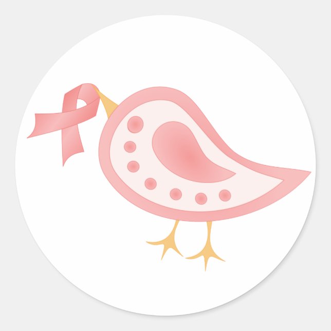 Sticker Rond Oiseau rose en ruban (Devant)