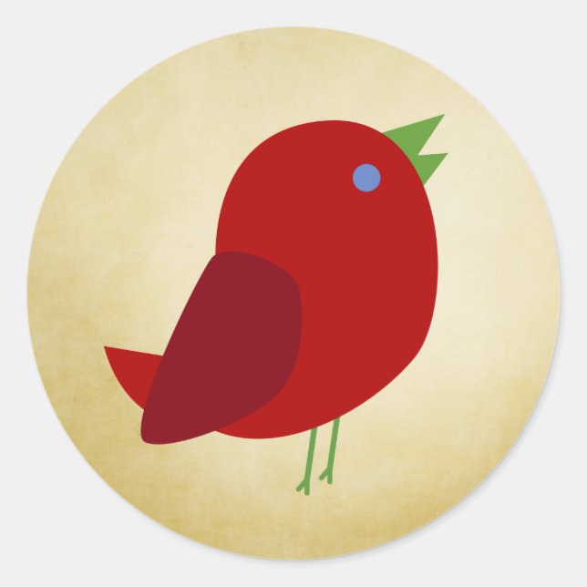Sticker Rond Oiseau rouge rétro mignon (Devant)