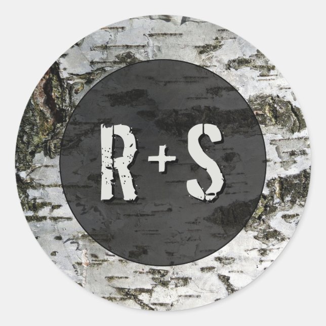 Sticker Rond Oiseau rustique Mariage moderne Monogramme (Devant)