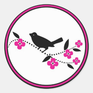 Sticker Rond Oiseau sur la branche de fleur de cerisier