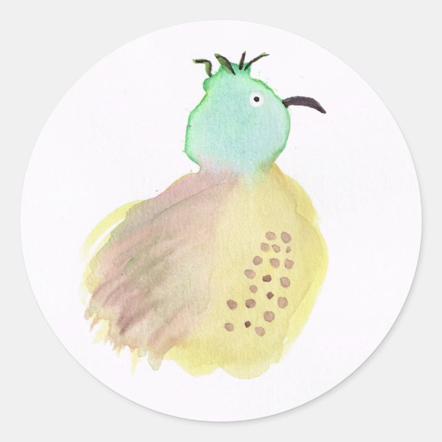 Sticker Rond Oiseau vert et jaune pointillé (Devant)