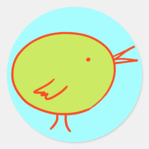 Sticker Rond Oiseau vert et rouge sur bleu