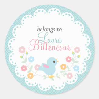 Sticker Rond Oiseau Vintage personnalisé et fleurs - Mots-clés 