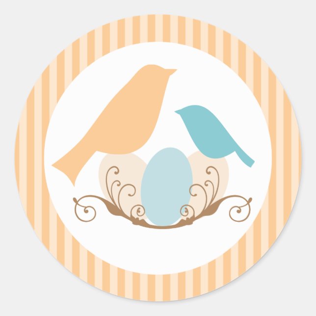 Sticker Rond Oiseaux Baby shower Enveloppe Phoques (Devant)