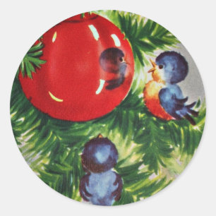 Sticker Rond Oiseaux bleus dans un arbre de Noël